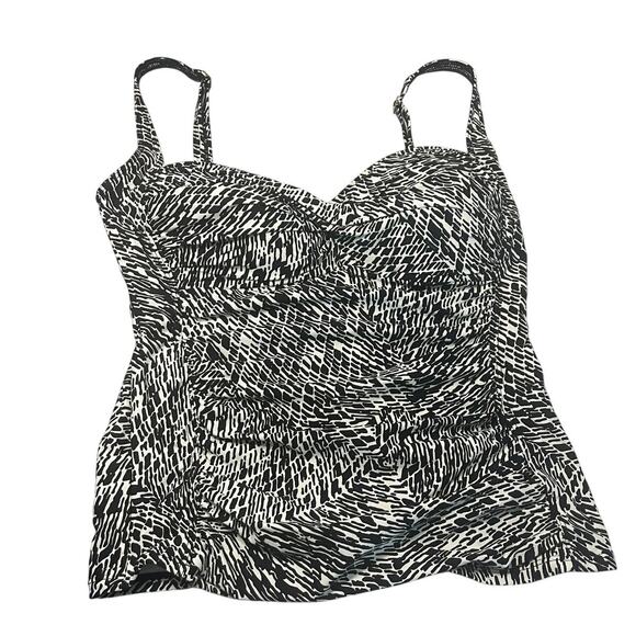 La Blanca Women's Ruched Black and White Tankini Bathing Suit Top Padded Size 14 - Picture 1 of 4